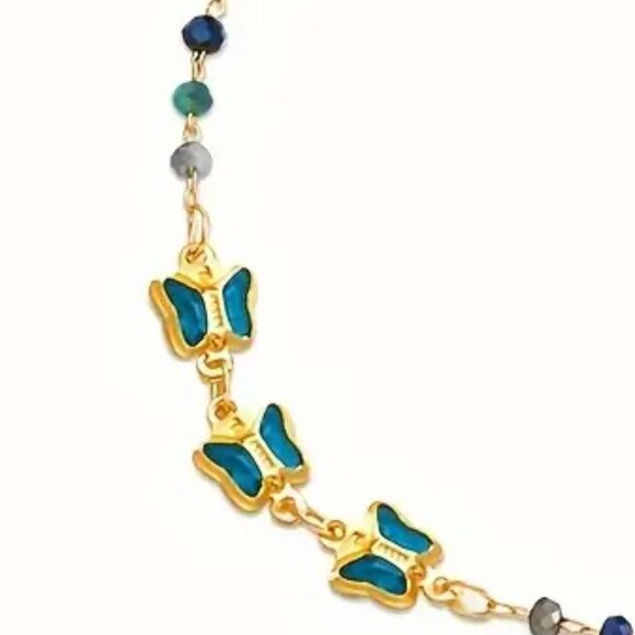 ANKLE Bracelet Butterflies Beaded Gold TEAL Chain NEW - Picture 6 of 7